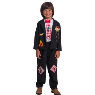 Imagem de Fantasia Completa Junina Caipira Noivo Menino Muvilê, G, Preto