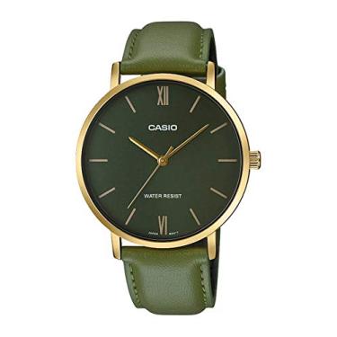 Imagem de Relógio Analógico Masculino Casio MTP-VT01GL-3B Minimalista em Couro Verde, Mostrador Verde, 3 Mãos