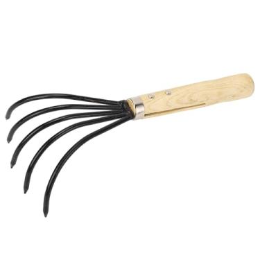 Imagem de Cultivador de de Mão, Ancinho de Jardim Arbusto Ancinho de Arbusto 5 Dentes de Aço de Madeira Ergonômica Handeld Hanking Cultivador de Garras, SoiltillerCultivator (Alça curta)