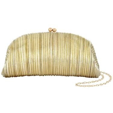 Imagem de AMOUR DE LOTUS Bolsa de noite para mulheres, bolsas de lantejoulas de flores douradas, bolsa clutch de festa brilhante para casamento, coquetel, formatura, Embreagem noturna de poliuretano plissada