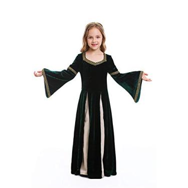 Imagem de Cosplaypark Fantasia infantil de princesa medieval renascentista California Fantasia roupão de Halloween Cosplay, Verde, Large