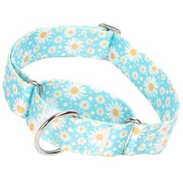 Imagem de Coleira para cães martingale de 3 cm de largura, coleira ajustável resistente com design floral margarida azul, coleira forte de grau militar para raças grandes/GG (GG)