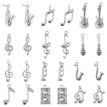 Imagem de SUNNYCLUE 1 caixa, 72 peças, 12 estilos, prata, pingente de nota musical, pingente tibetano, vintage, mini microfone, gravador, símbolo, berloques para fazer joias, colar faça você mesmo, brincos de