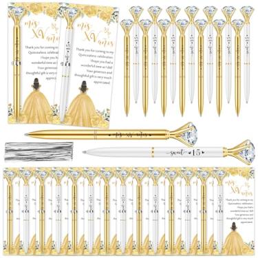 Imagem de Gilprop Conjunto de 50 lembrancinhas de festa de quinze anos para convidados, 15 canetas de diamante, canetas esferográficas chiques Mis XV Años com cartões de agradecimento e gravatas, presentes de