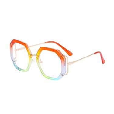 Imagem de HCPIHF Armação de óculos retrô polígono feminina, lente transparente, dobradiça de mola, armação masculina (tamanho único/7)