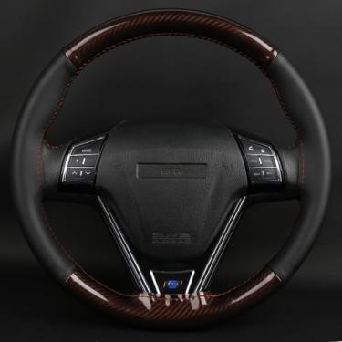 Imagem de Capa de volante de carro para 35 a 38 cm, protetor de volante de couro de fibra de carbono e microfibra, kit universal costurado à mão, brilhante, elegante, antiderrapante, durável, marrom