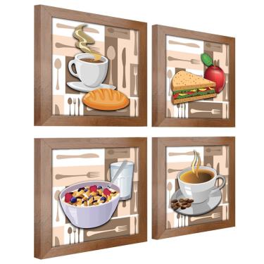 Imagem de Quadro Cozinha Café Padaria Copa 20X20Cm Kit 4 Un Ocre