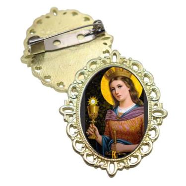 Imagem de Broche Dourado Santa Barbara Terno Noivo lapela Qualidade Resinado Alt