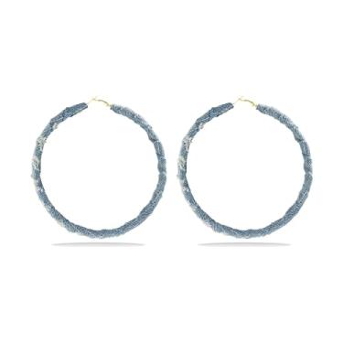 Imagem de QUPENGXU Brincos de argola de brim boêmio simples círculo grande jeans redondo brincos geométricos acessórios para mulheres noivas, trumpet, Metal, Sem pedra preciosa