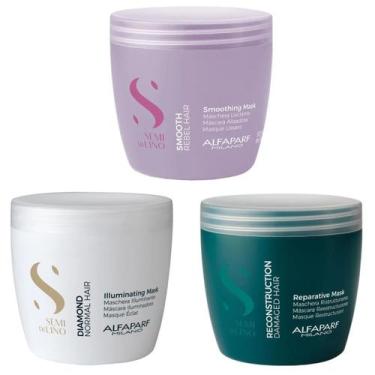 Imagem de Kit Cronograma Capilar Alfaparf Semi Di Lino 3 Máscaras 500ml Brilho R
