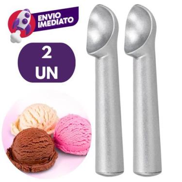 Imagem de Kit Colher Pegador Para Sorvete Açaí Em Alumínio Maciço Polido Profiss