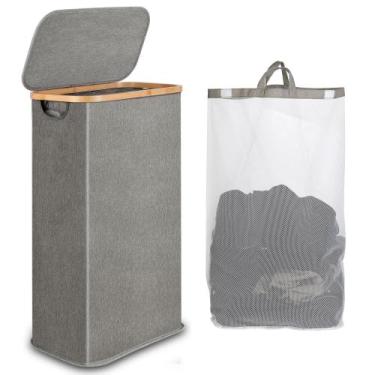 Imagem de Cesto de roupa suja iEgrow Slim com tampa e bolsa interna removível