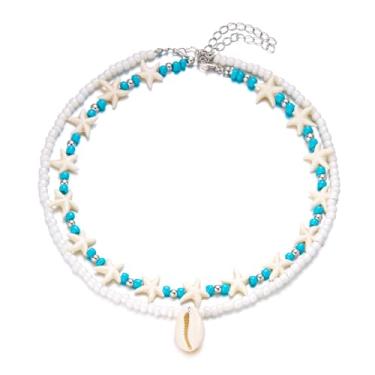 Imagem de BELLA-Bee 2 peças, colar de concha, joias femininas ajustáveis em camadas, boho, praia, tartaruga, estrela-do-mar, gargantilha de contas de surfista, corrente empilhável, férias de verão, acessórios