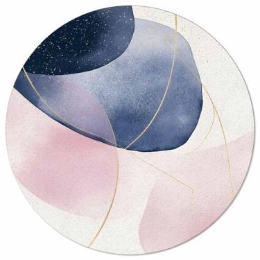 Imagem de Tapete redondo rosa e azul para sala de estar 90 cm, estilo boêmio, nórdico, redondo, arte minimalista, lavável, tapete macio e felpudo para quarto, berçário, decoração de casa