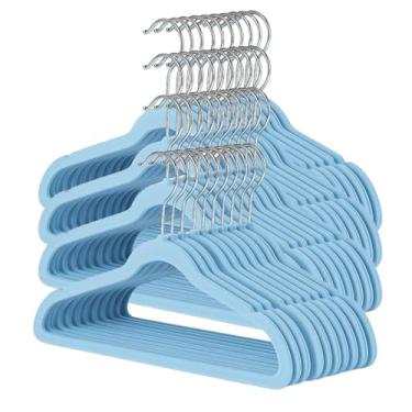 Imagem de Kit 40 Cabide Infantil de Veludo Antideslizante Slim Ultrafino para Roupa Calça Camiseta de Bebe (Azul)
