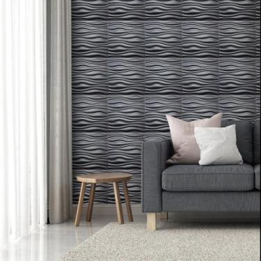Imagem de JK Kit 16 Placas 3D 50x50cm Ondas Preta - JK Casa&Decor