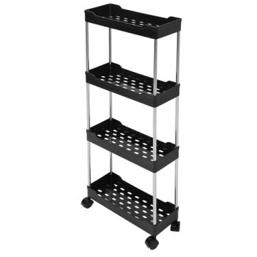 Imagem de TOPINCN 4 Nível Slim Rolling Storage Carrinho Com Rodas, Prateleiras Móveis Organizador da Unidade de Banheiro Organizador de Carrinho Rolling Utility Cart Tower Rack para Sala de Lavar (Preto)