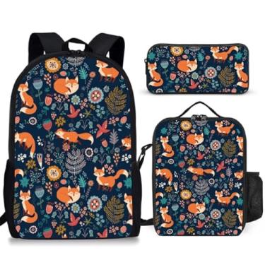 Imagem de Okentiso Conjunto de mochila para escola, bolsas escolares casuais de 43 cm com lancheira, mochila infantil e estojo de lápis, Raposa, M