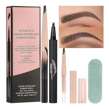 Imagem de Lápis de sobrancelha para mulheres, lápis de microblading para sobrancelhas, de sobrancelha líquida atualizada, Lápis de sobrancelha com aplicador de ponta de micro-fork de 4 pinos, para traços semelh
