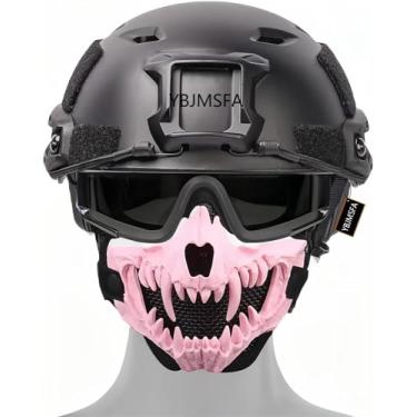 Imagem de Capacete Tático Airsoft Rápido Tipo Pj E Meia Máscara De Crânio Dobrável Para Paintball Militar Ao Ar Livre Cs Jogo De Tiro, pink, Suitable for head circumference 54~63 cm