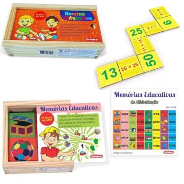 Imagem de Kit Educativo Matemática e Alfabetização Dominó de Adição + Jogo da Memória de Alfabetização Carimbrás
