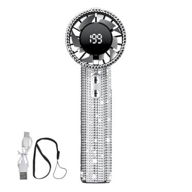 Imagem de Ventilador de Mão,Gadget de Arrefecimento com Visor Digital - 199 Velocidades Com Display Digital Para Pescoço Com Cristais Para Praia Viagem Local De Trabalho E Camping