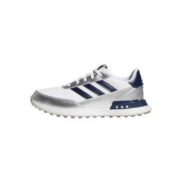 Imagem de adidas Tênis de golfe feminino Golf S2g 25 Couro Spikeless, Calçado Branco/Noite Indigo/Cinza Dois, 38