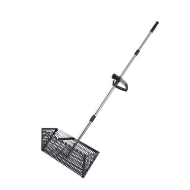 Imagem de IEUDNS Ancinho de areia, pá profunda, resistente, cabo longo, aço carbono, peneirador, grande, cesta larga, peneira, remoção de dejetos de cachorro, Preto