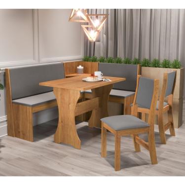 Imagem de Canto Alemão Cash com 2 Cadeiras Sol Viero - Mel/Veludo Cinza