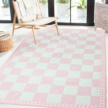 Imagem de Lacomfy Tapete xadrez zebra, tapete xadrez moderno de búfalo de 8 x 1,5 m, design chique de listras de zebra e tabuleiro de xadrez, tapete lavável antiderrapante para fazenda, sala de estar