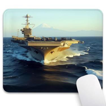 Imagem de Knseva Tapete de mouse para porta-aviões 24 x 20 cm, bordas costuradas reforçadas, tapete antiderrapante durável para jogos e escritório, decoração de mesa, design patriótico com tema militar da