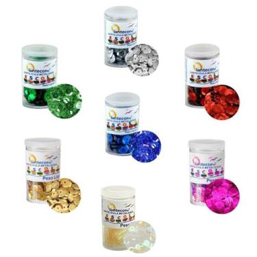 Imagem de Kit 07 Lantejoulas Metalizada (10mm) Pote de 2g  Escolar  Artesanato L