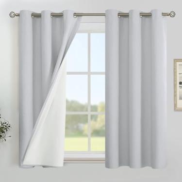 Imagem de YoungsTex Cortinas blackout 100% de linho cinza claro 121 cm de comprimento para quarto, cortinas com isolamento térmico escurecimento de quarto inteiro com ilhós para janela curta da sala de estar, 2