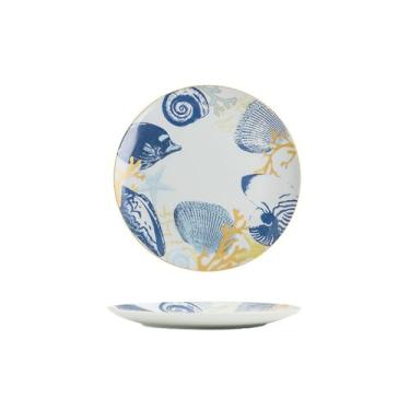 Imagem de Prato de bife de personalidade requintada estilo doméstico simples redondo esmaltado estilo europeu - disco de 25 cm - mundo subaquático