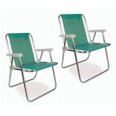 Imagem de Mor - Kit 2 Cadeiras Alta Alumínio Cor Verde Anis Dobrável Leve e Resistente com Braço – Ideal para Praia, Piscina, Jardim ou Camping.