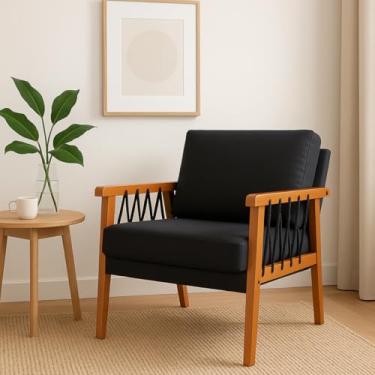 Imagem de Poltrona Decorativa Lumi Design Único Em Madeira Maciça Corda Náutica E Tecido Linho