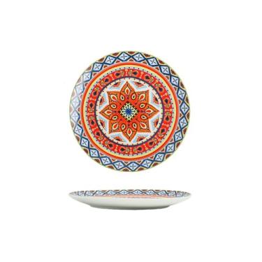 Imagem de Prato de bife estilo europeu para uso doméstico simples redondo esmaltado com personalidade requintada - disco de 25,4 cm - vermelho clássico