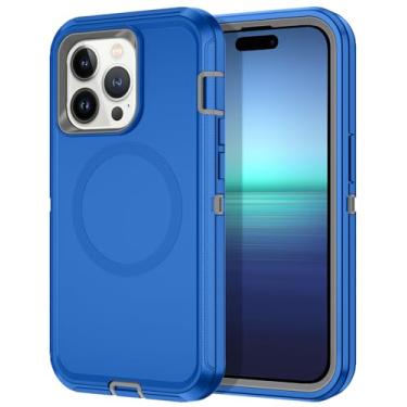 Imagem de I-HONVA Capa para iPhone 14 Pro Max [compatível com MagSafe] Capa resistente à prova de choque com 3 camadas de proteção total para Apple iPhone 14 Pro Max de 6,7 polegadas, azul marinho/cinza