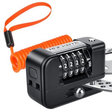 Imagem de Trava de motocicleta antifurto, combinação de 4 dígitos, trava de roda de motocicleta, trava de freio a disco com cabo lembrete de 1,8 m para bicicletas elétricas, motocicletas, scooters e mountain