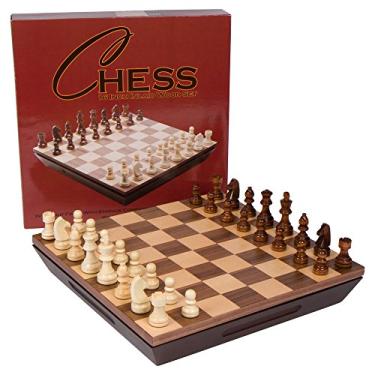 Imagem de Aria Chess Inlaid Wood Board Game with Weighted Wooden Pieces and Tray, Large 16 x 16 Inch Set