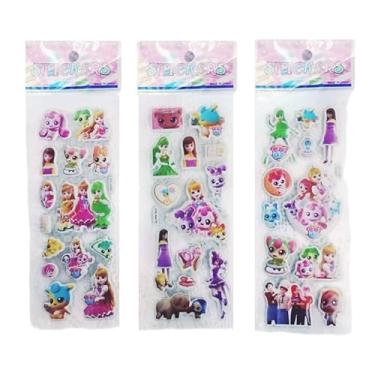 Imagem de 02 Cartelas de Adesivos Coração Mangá Hel lo Kit ty Unicórnio Princesas Pônei Carinha Feliz Bolha 3D Alto Relevo (02 Cartelas Cat ch Teen ieping 1)