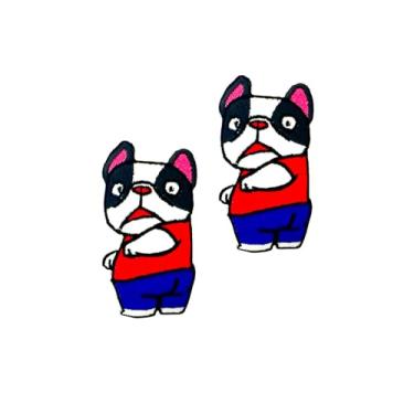 Imagem de Ploen Conjunto de 2 peças Mini Bulldog Francês Filhote de Cachorro Ploen Logotipo de Desenho Animado 1 Patches Costurados Ferro em Aplique Bordado Emblema Sinal Remendo Roupas DIY Fantasia