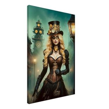 Imagem de PUREVACY Impressão artística feminina Steampunk Imagens em tela industrial. Pinturas decoração de parede Arte de parede em tela. Decoração de estilo vitoriano para tamanho de parede 50 x 75 cm / 20 x