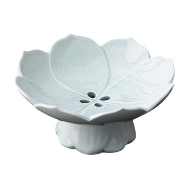 Imagem de predolo Fruteira de cerâmica com pedestal de lótus, bandeja para doces e sobremesas com escorredor, Luz Verde