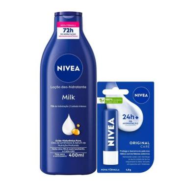 Imagem de Kit Nivea Hidratante Corporal Nivea Milk 400ml + Hidratante Labial Ori