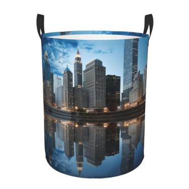 Imagem de Chicago Cesto de lavanderia refletido dobrável à prova d'água cesto de armazenamento de roupas com alças pano oxford organizador de brinquedos cesta para banheiro, lavanderia, quarto, pequeno