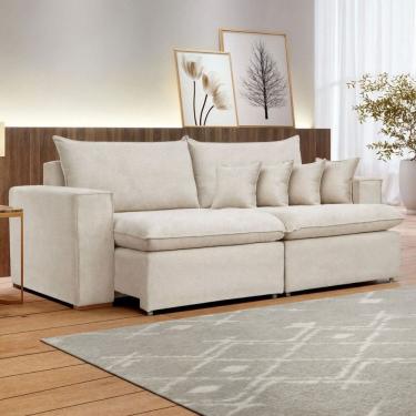 Imagem de Sofá 4 Lugares Barcelona Retrátil Linho/Cru - Celflex