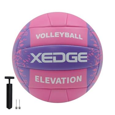 Imagem de XEDGE Voleibol costurado à máquina - Bola oficial tamanho 5 para treinamento interno/externo, praia, grama e quadra (rosa e roxo, tamanho 5)