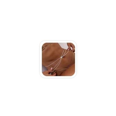 Imagem de Corrente de cintura multicamadas dourada delicada corrente de barriga sexy biquíni simples corrente corporal com strass verão praia joia corporal para mulheres, One Size, Liga metálica, Sem Pedra