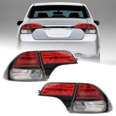 Imagem de KAMDKI Conjunto de 4 peças de luz traseira de lente preta fumê vermelha para Honda Civic 2006-2011 Sedã/híbrido externo traseiro esquerdo do motorista direito do passageiro lâmpada de freio com